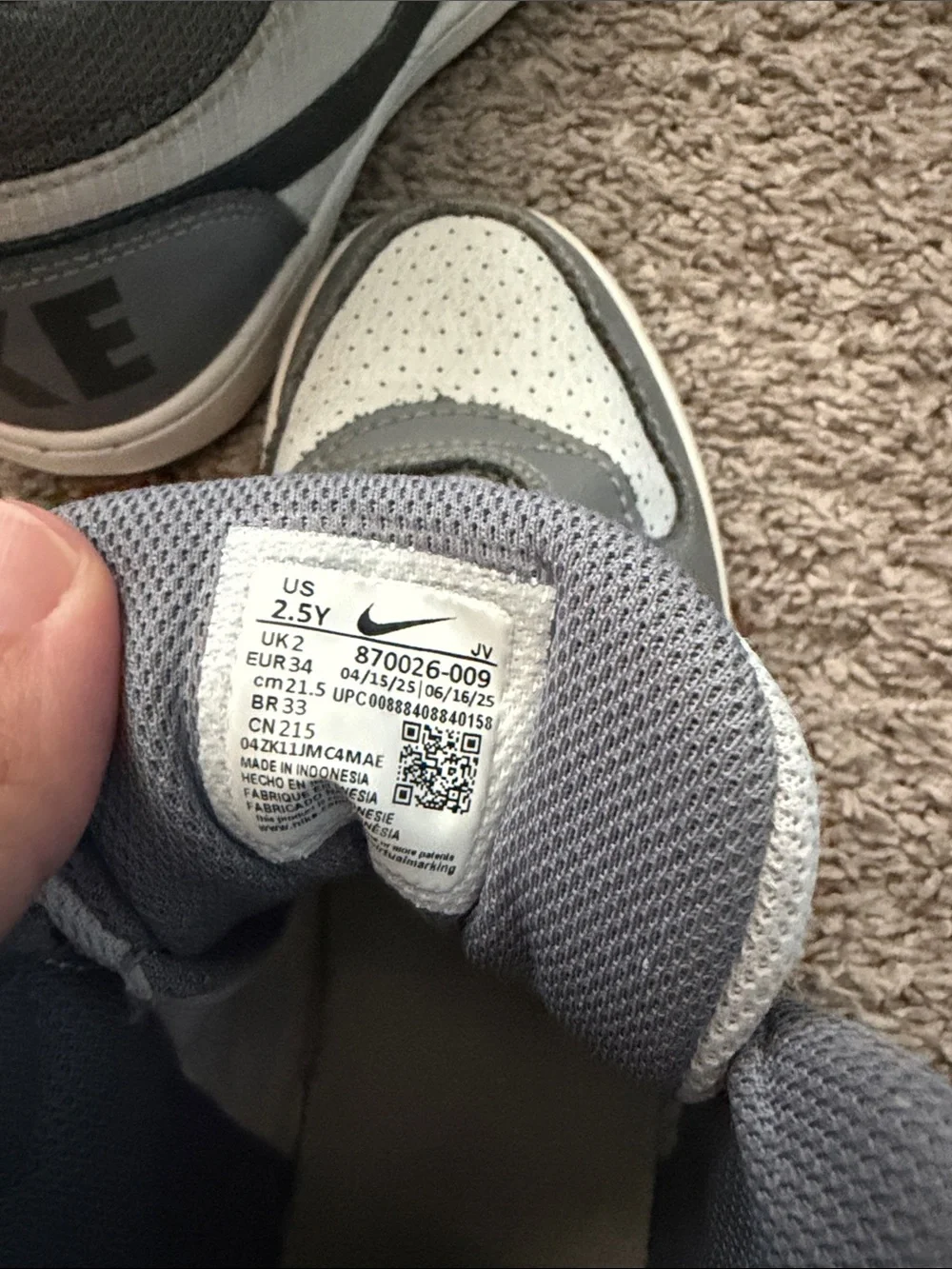 Nike Kids Gray, White & Black High-Top Sneakers